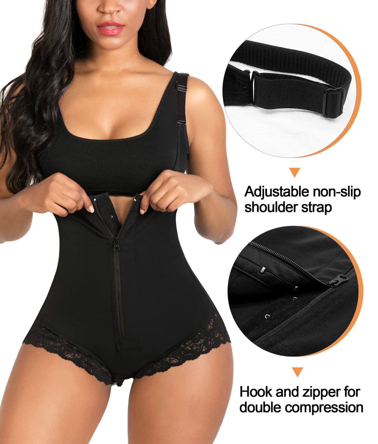 SHAPERX Women's Fajas Colombianas Shapewear Postpartum Tummy Control Body Shaper Butt Lifter Bodysuit,SZ7200-Black-XL