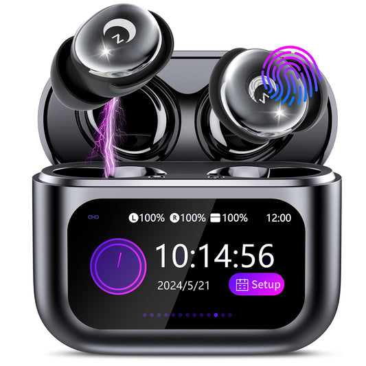 VEKJ Sleep Earbuds, Bluetooth 5.4 in Ear Smart Touch Screen Earbuds, 48H Mini Sleep Headphones Small Design for Side Sleepers, Crystal-Clear Calls Ear Buds, 5 EQ Modes, IPX7 Waterproof Earphones Black