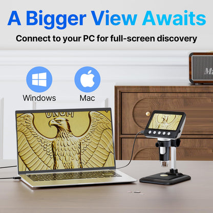 WKR Coin Microscope, 4.3" LCD USB Digital 1000X Coin Magnifier with 8 Adjustable LED Lights, 1080P PC View Compatible with Windows/MacBook for Adults Kids