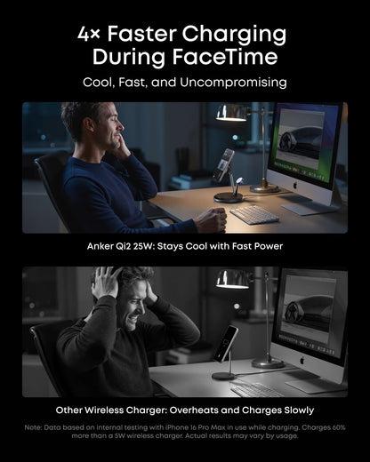 Anker Prime MagSafe Charger Compatible, 3-in-1 Charging Station, Qi2 25W Certified Wireless Charger Dock Stand, Smart Display with TEC Active Cooling, for iPhone 17, Apple Watch, AirPods, and More