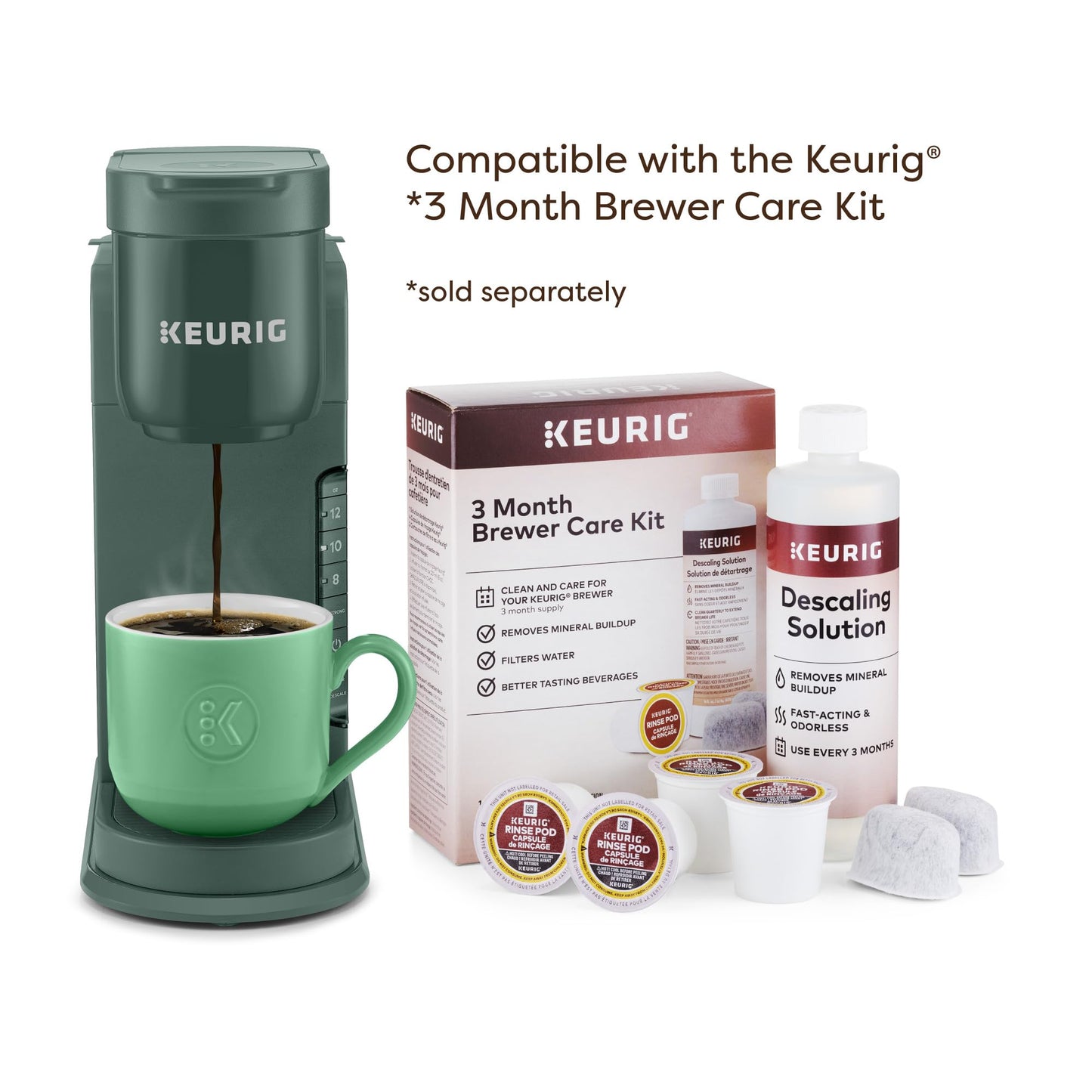 Keurig K-Express Single Serve K-Cup Pod Coffee Maker, 3 Brew Sizes, Strong Button Feature, 42oz Removable Reservoir, Evergreen