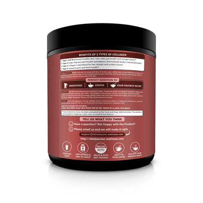 Wholesome Wellness Multi Collagen Protein Powder Hydrolyzed (Type I II III V X) Grass-Fed All-in-One Super Bone Broth + Peptides - Premium Blend of Beef, Chicken, Wild Fish, Eggshell, 58 Servings