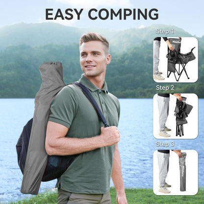Nazhura 2 Pack Outdoor Camping Chairs Folding/Foldable/Portable with Cooler Pouch, Mesh Backrest and Cup Holder Pocket(Grey, 2 Pack)