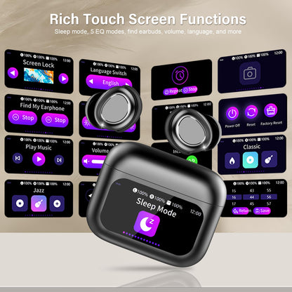 ZYHKON Sleep Earbuds Bluetooth 5.4 in Ear Touch Screen Sleep Headphones, Small Design Mini Sleep Earbuds for Side Sleepers with Sleep Mode, 48H Playtime Sleep Earphones Clear Calls, 5 EQ Modes, Black
