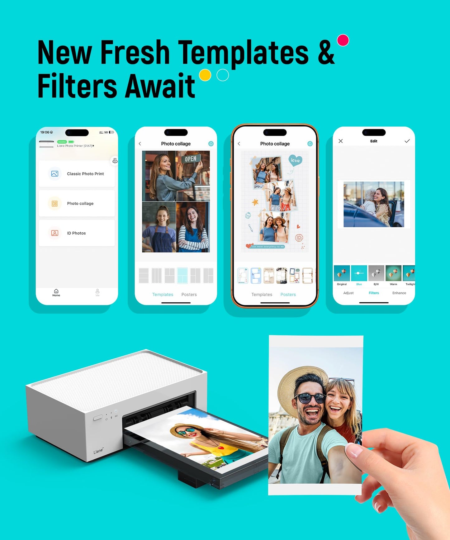 Liene M100 4x6'' Photo Printer, Phone Printer 100 Sheets & 3 Cartridges, Full-Color Photo, Portable Instant Photo Printer for iPhone Android, Thermal Dye Sublimation, Wi-Fi Picture Printer 100 Papers