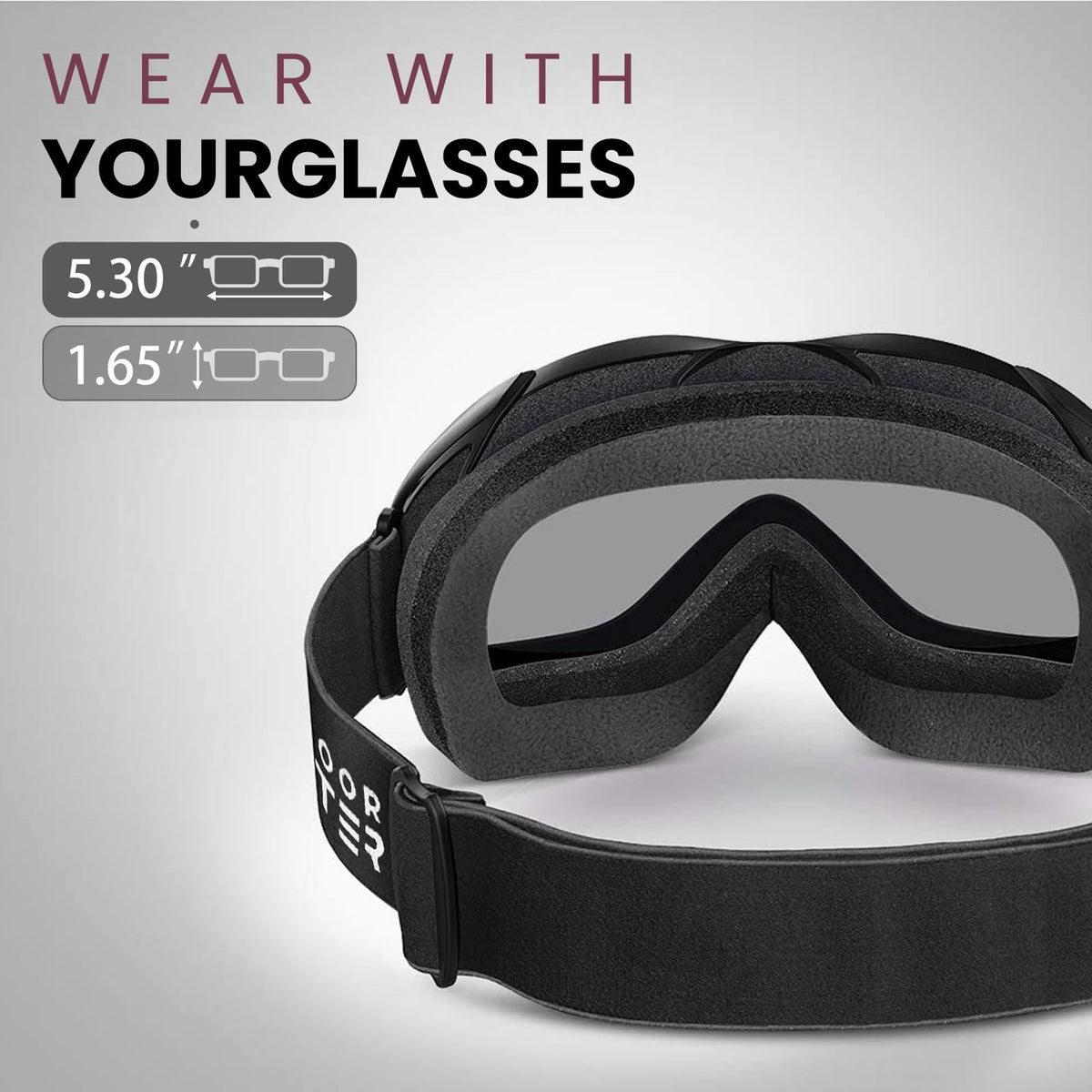 OutdoorMaster OTG Ski Goggles - Over Glasses Ski/Snowboard Goggles for Men, Women & Youth - 100% UV Protection (Black Frame + VLT 10% Grey Lens)