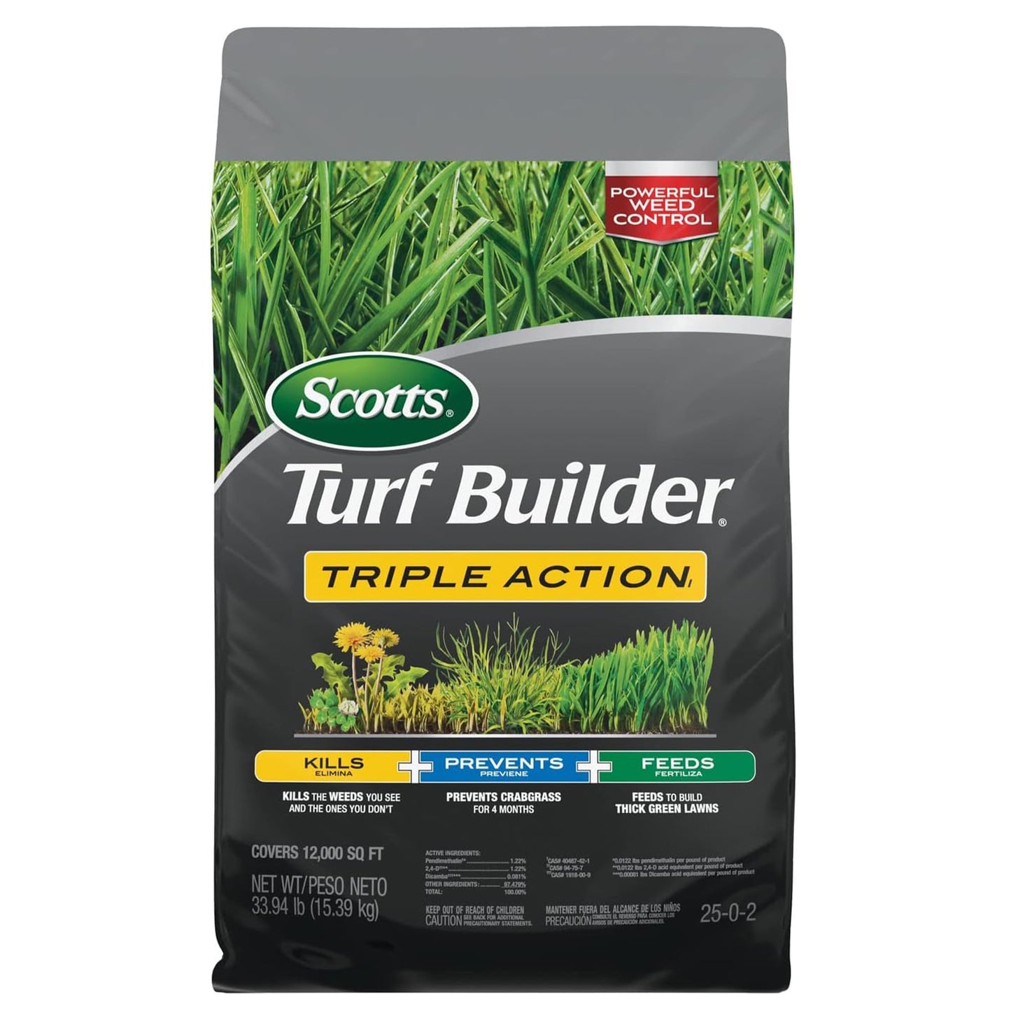 Scotts Turf Builder Triple Action1 - Combination Weed Control, Weed Preventer, and Fertilizer, 33.94 lbs., 12,000 sq. ft.