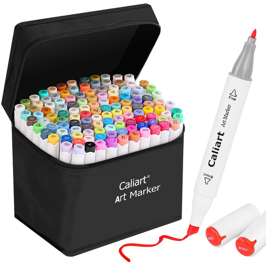 Caliart 121 Colors Alcohol Based Markers, Dual Tip Art Marker Set Chisel & Fine, Permanent Colored Pens for Adults Coloring Book Artists Sketch Illustration Drawing Supplies Gifts