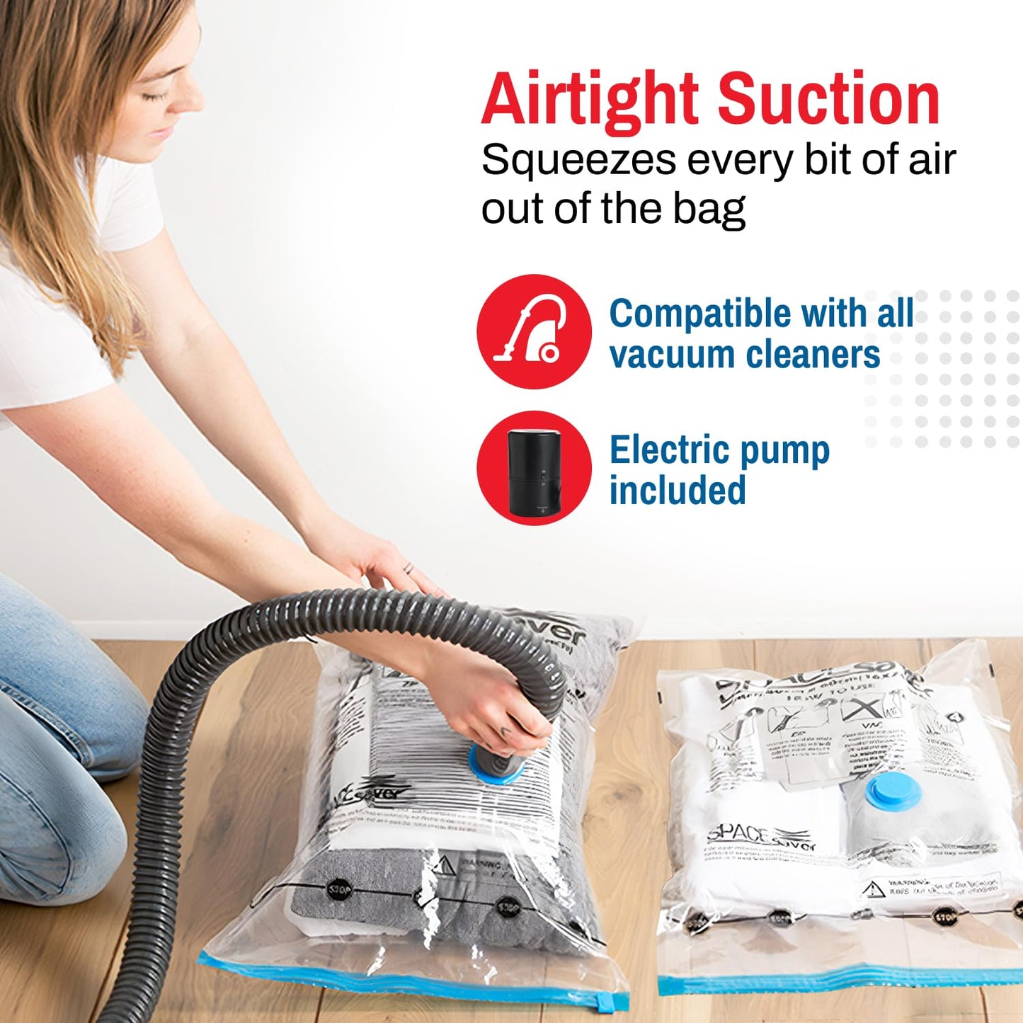 6 Pack Large Vacuum Storage Bags for Comforters, Blankets & Clothes – Vacuum Sealed Compression Bags with Hand Pump – Space Saver Storage Bags for Bedding, Moving, Travel & Organization