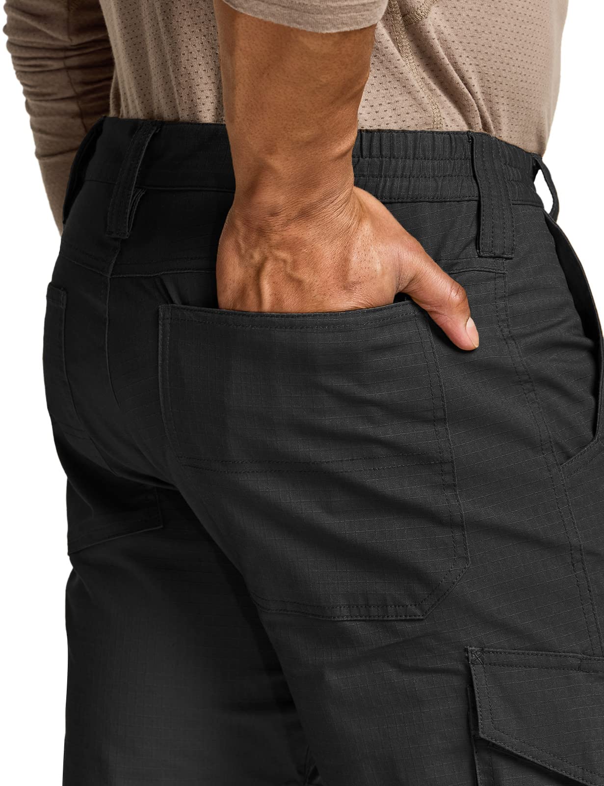 CQR Men's Flex Ripstop Tactical Pants, Water Resistant Stretch Cargo Pants, Lightweight EDC Hiking Work Pants, Dura Flex Mag Pocket Black, 36W x 30L