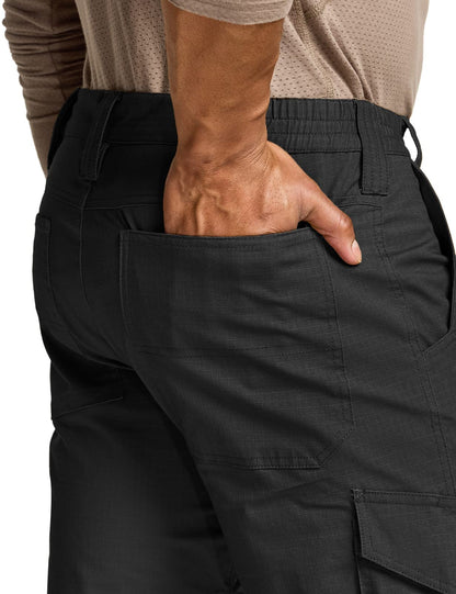 CQR Men's Flex Ripstop Tactical Pants, Water Resistant Stretch Cargo Pants, Lightweight EDC Hiking Work Pants, Dura Flex Mag Pocket Black, 36W x 30L