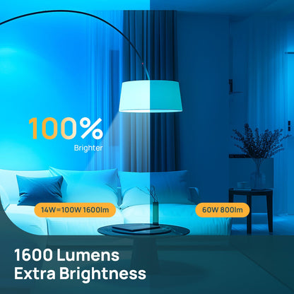 Linkind Smart Light Bulbs, 1600LM (100W Equivalent) Smart Bulb, Work with Alexa & Google Home, RGBTW Color Changing Bulb Music Sync, 2.4GHz Wi-Fi & Bluetooth, LED Alexa Light Bulbs 14W, A21 E26, 4Pack