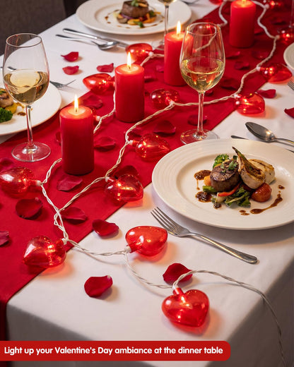 SUNSGNE 8.5Ft Red Heart String Lights, Valentines Lights with 10 LED Red Heart Bulbs for Valentine Mother's Day Wedding Anniversary Party Christmas Decor