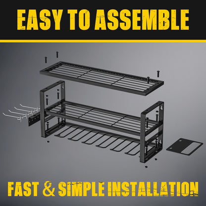 MOOMSINE Heavy Duty Power Tool Organizer Wall Mount, Storage Rack for Garage Organization, Cordless Drill Holder and Battery Shelf, Metal Tool Organizers with Charging Station