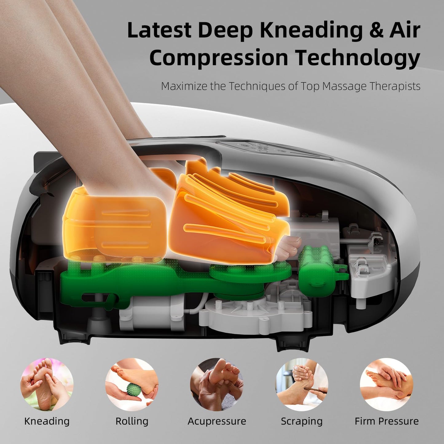 ALLYOUGER Shiatsu Foot Massager with Heat,Vibration,Air Compression and Deep Kneading for Plantar Fasciitis, Neuropathy,Improve Foot Wellness,Gifts for Women & Men（Silver）