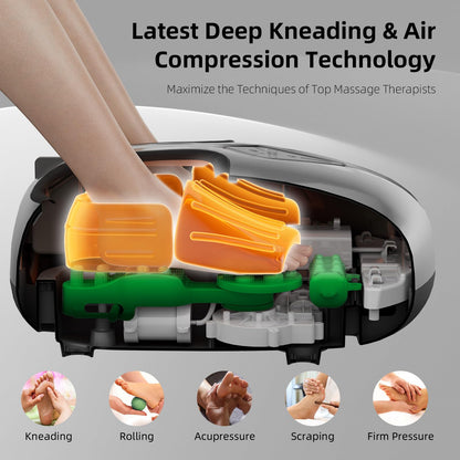 ALLYOUGER Shiatsu Foot Massager with Heat,Vibration,Air Compression and Deep Kneading for Plantar Fasciitis, Neuropathy,Improve Foot Wellness,Gifts for Women & Men（Silver）
