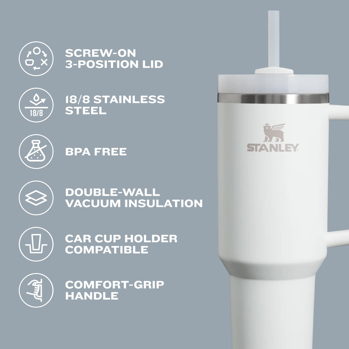 STANLEY Quencher H2.0 Tumbler with Handle and Straw 40 oz | Flowstate 3-Position Lid | Cup Holder Compatible for Travel | Insulated Stainless Steel Cup | BPA-Free | Black Chroma