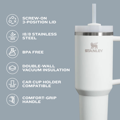 STANLEY Quencher H2.0 Tumbler with Handle and Straw 40 oz | Flowstate 3-Position Lid | Cup Holder Compatible for Travel | Insulated Stainless Steel Cup | BPA-Free | Black Chroma