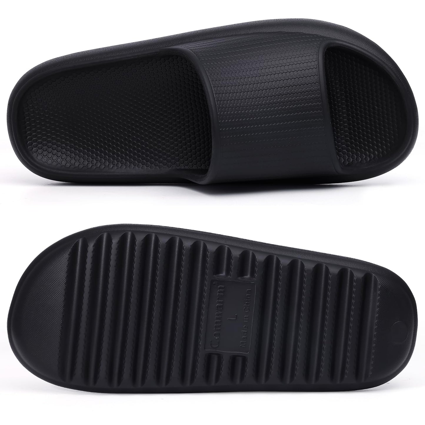 Comwarm Cloud Slide Sandals for Women Men Ultra Comfort Recovery Pillow Slippers Soft Summer Beach Shoes with Low Arch Support,Matte Black Size 6.5-7 Wonmen/5-5.5 Men