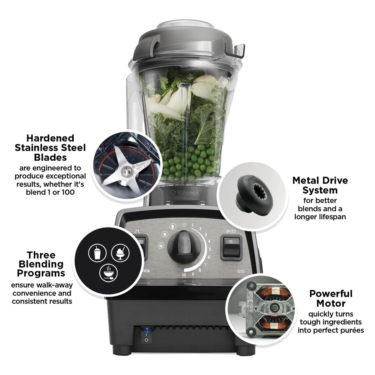 Vitamix Propel Series 510 Professional Grade Blender, 3 Presets: Smoothie, Frozen Dessert and Hot Soup, 48oz Pitcher, Red