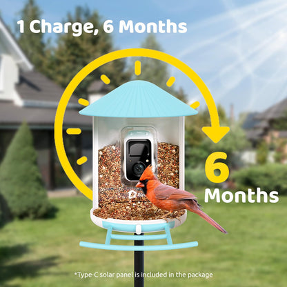 NETVUE Birdfy AI Smart Bird Feeder Camera Solar Powered, AI Auto Capture Bird Videos & Identify 6000+ Bird Species, Cloud Storage & Birdwatching On Live, Ideal Present (Sky Blue)