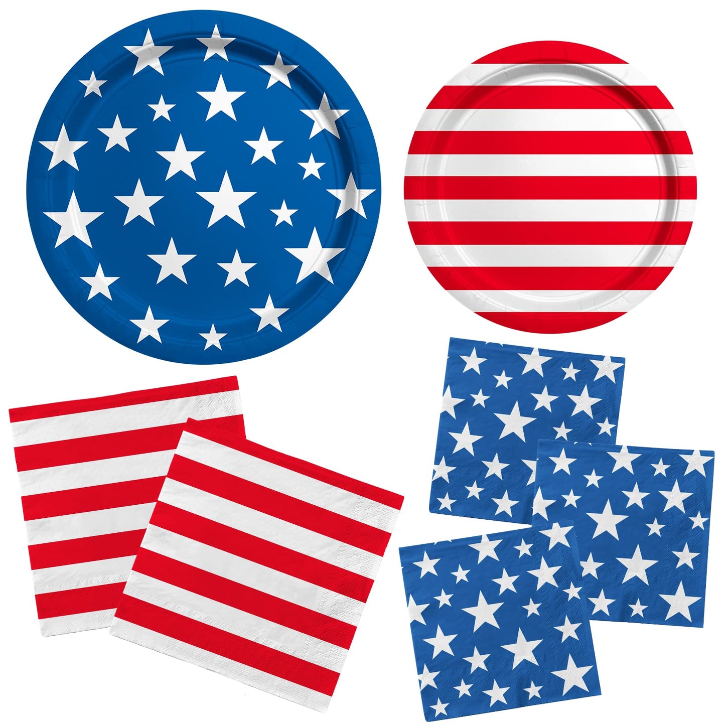 American Flag Patriotic Party Supplies Disposable dinner paper plates dessert paper plates Napkins and Cocktail napkins for Veterans Day Election Day 4th of July Independence Day Decorations, Serve 50
