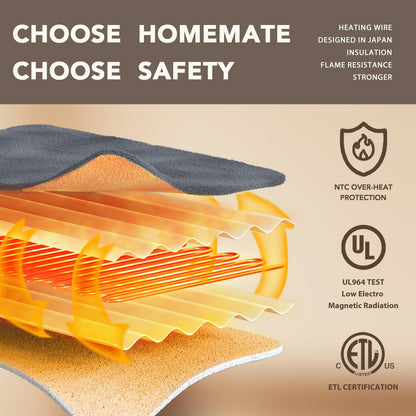 Homemate Heated Blanket Electric Throw - 50"x60" Heating Blanket Throw 1/2/4/6/8 Hours Auto-Off 10 Heat Level Over-Heat Protection Flannel Sherpa ETL Certification