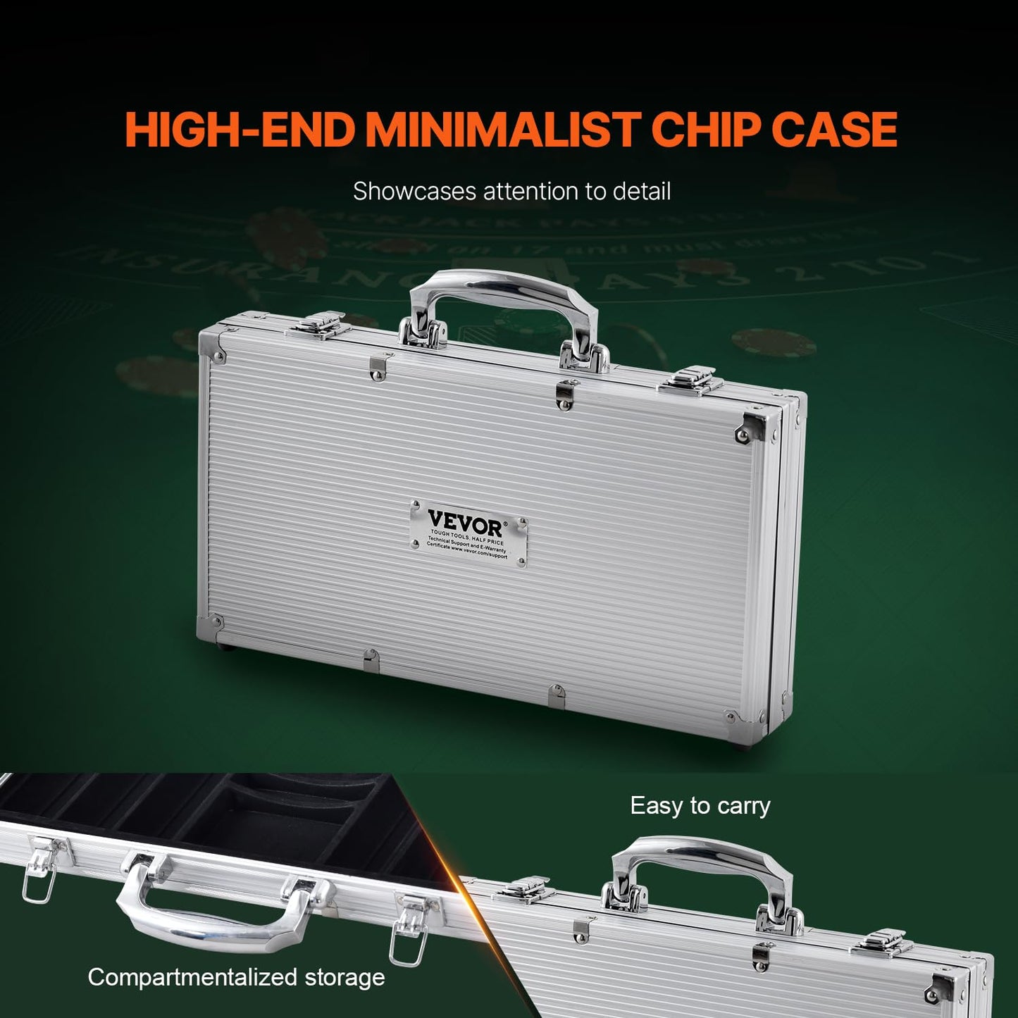 VEVOR Poker Set, 300-Piece Complete Poker Playing Game Set for Texas Hold'em, Blackjack, Gambling, Poker Chip Set with Aluminum Carrying Case, 11.5 Gram Casino Chips, Cards, Buttons and Dices