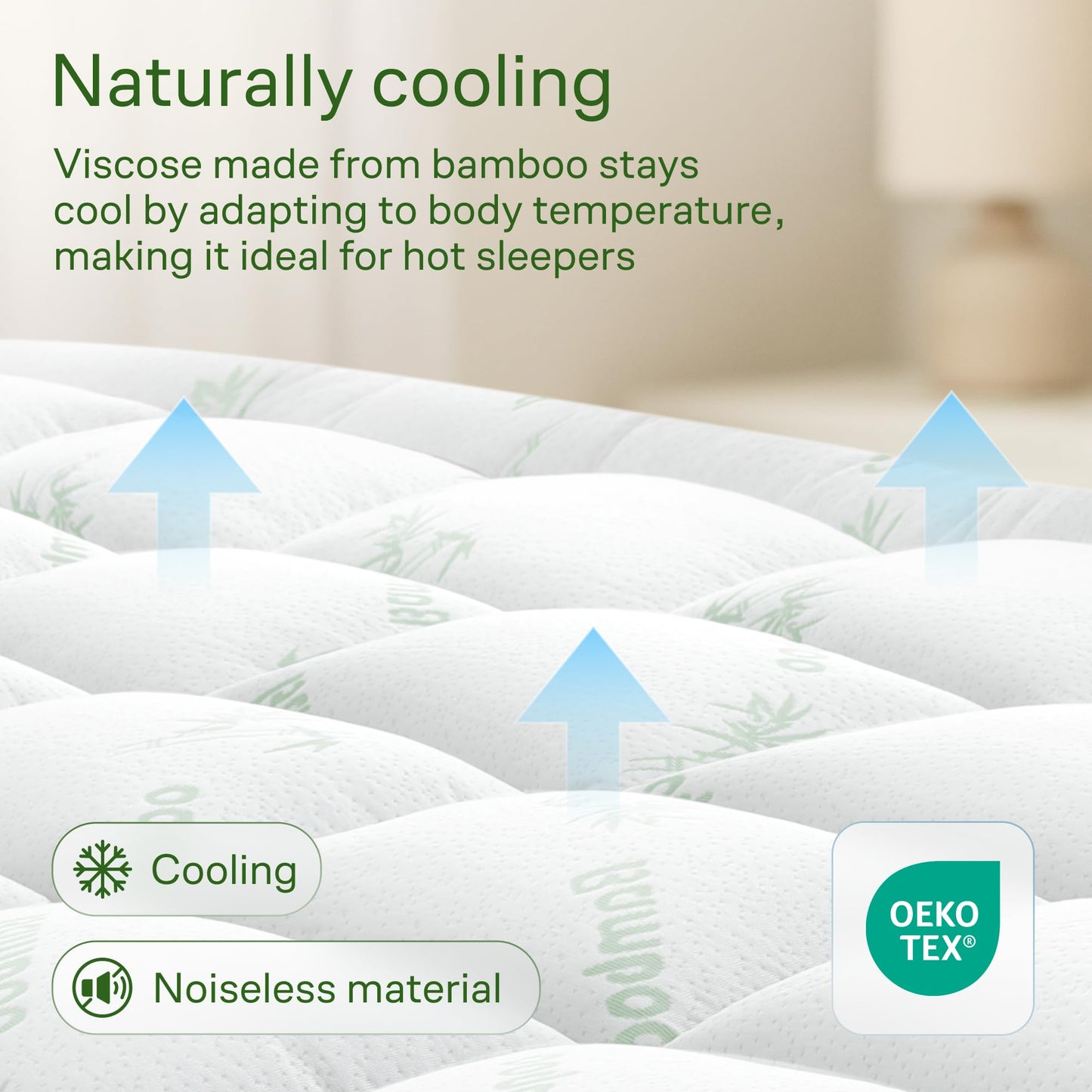 Ultra Soft Queen Size Mattress Topper - Viscose Made from Bamboo Pillow Top Mattress Pad for Back Pain Relief - Naturally Cooling for Hot Sleepers, Green