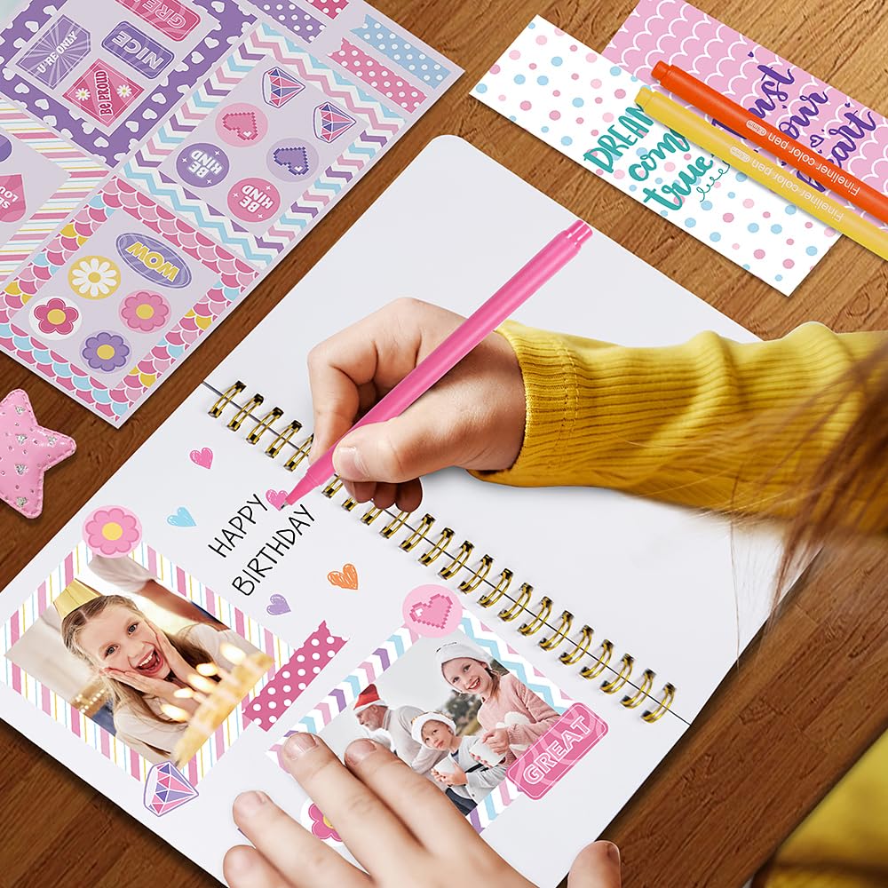 Nollh DIY Journal Kit for Girls - 26PCS Teen Tween Girl Gifts Trendy Stuff, Stocking Stuffers, Scrapbook Supplies Stationery Set, Art Crafts Kit - Ideal Gifts for 8 9 10 11 12 13 14 Year Old Girl