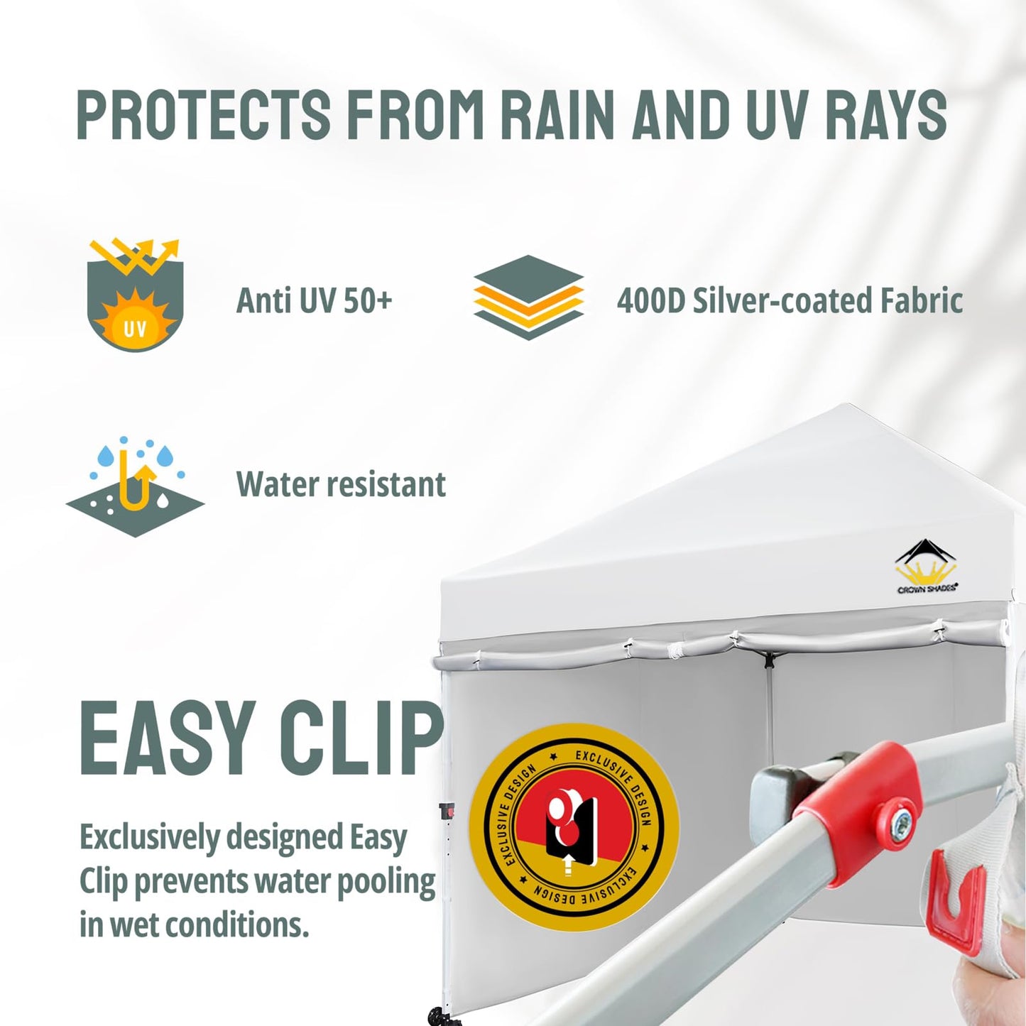 CROWN SHADES 10x10 Pop Up Canopy Tent Instant Commercial 1-Person Setup Patended Centerlock with 400D Silver Coated Fabric, 4 Sidewalls, 4" Wheels, 4 Upgraded Weights, Sto'N Go Bag, White