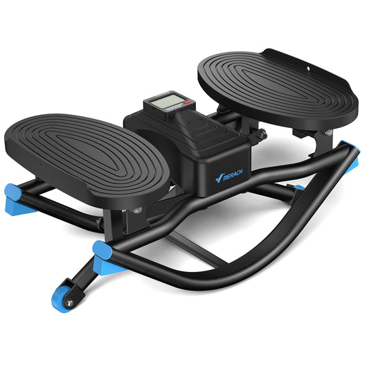 Merach Rocking Steppers for Exercise at Home, 3D Motion Stair Stepper with Resistance Bands for Full Body Workout & Low-Impact Balance Board, 330 LBS Loading Capacity Exercise Equipment（Black）