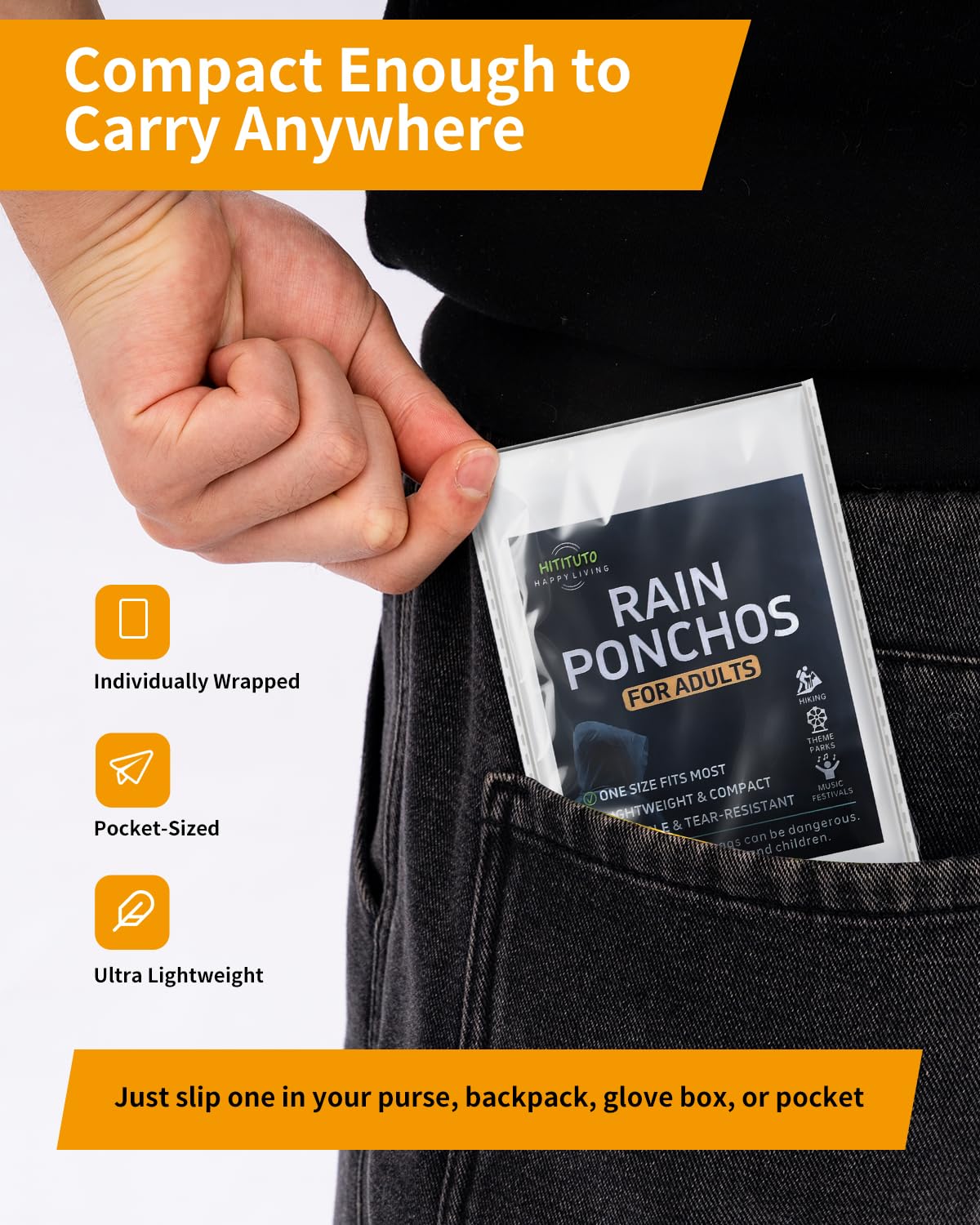 Disposable Rain Ponchos - Extra Long Waterproof Emergency Poncho with Hood for Adults, Bulk Family 6 Pack Raincoat for Park, Concerts, Hiking, Camping Essentials, Home Emergency Survival Kits, Clear