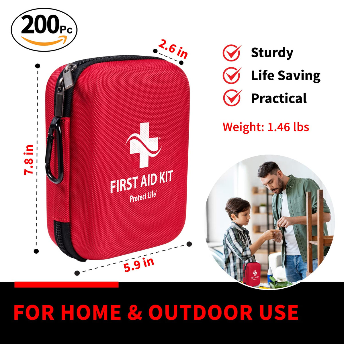 Protect Life Survival First Aid Kit for Home/Business, Camping Survival Kits | Mini Travel First Aid Kit | Camping Equipment | Small Kits for Car | Outdoor Emergency Survivals Pack - 200pcs