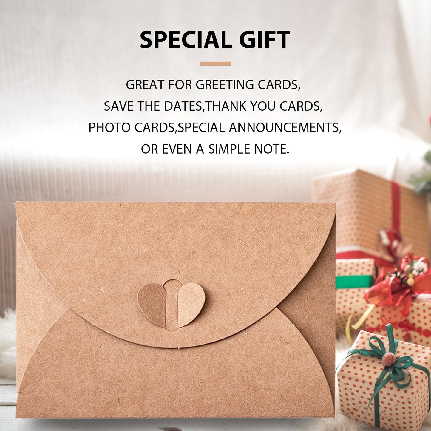 40 Pcs Mini Envelopes with Blank Cards, Gift Card Envelopes,Mini Kraft Paper Envelopes with Heart Clasp for Gift Cards,Wedding Party Favors,Thanksgiving,Kids to Pass Friendship Notes