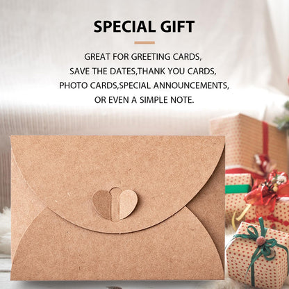 40 Pcs Mini Envelopes with Blank Cards, Gift Card Envelopes,Mini Kraft Paper Envelopes with Heart Clasp for Gift Cards,Wedding Party Favors,Thanksgiving,Kids to Pass Friendship Notes