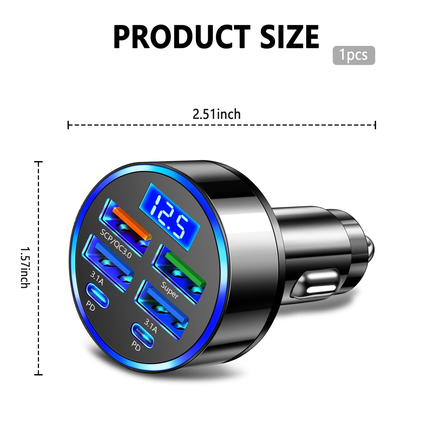 6 Ports Fast Car Charger with Voltage Monitor,Car Cigarette Lighter USB Charger (PD+QC3.0) Compatible with iphone13/14/15 & Most Android Models,Car Must Haves USB C Car Charger (1PCS)