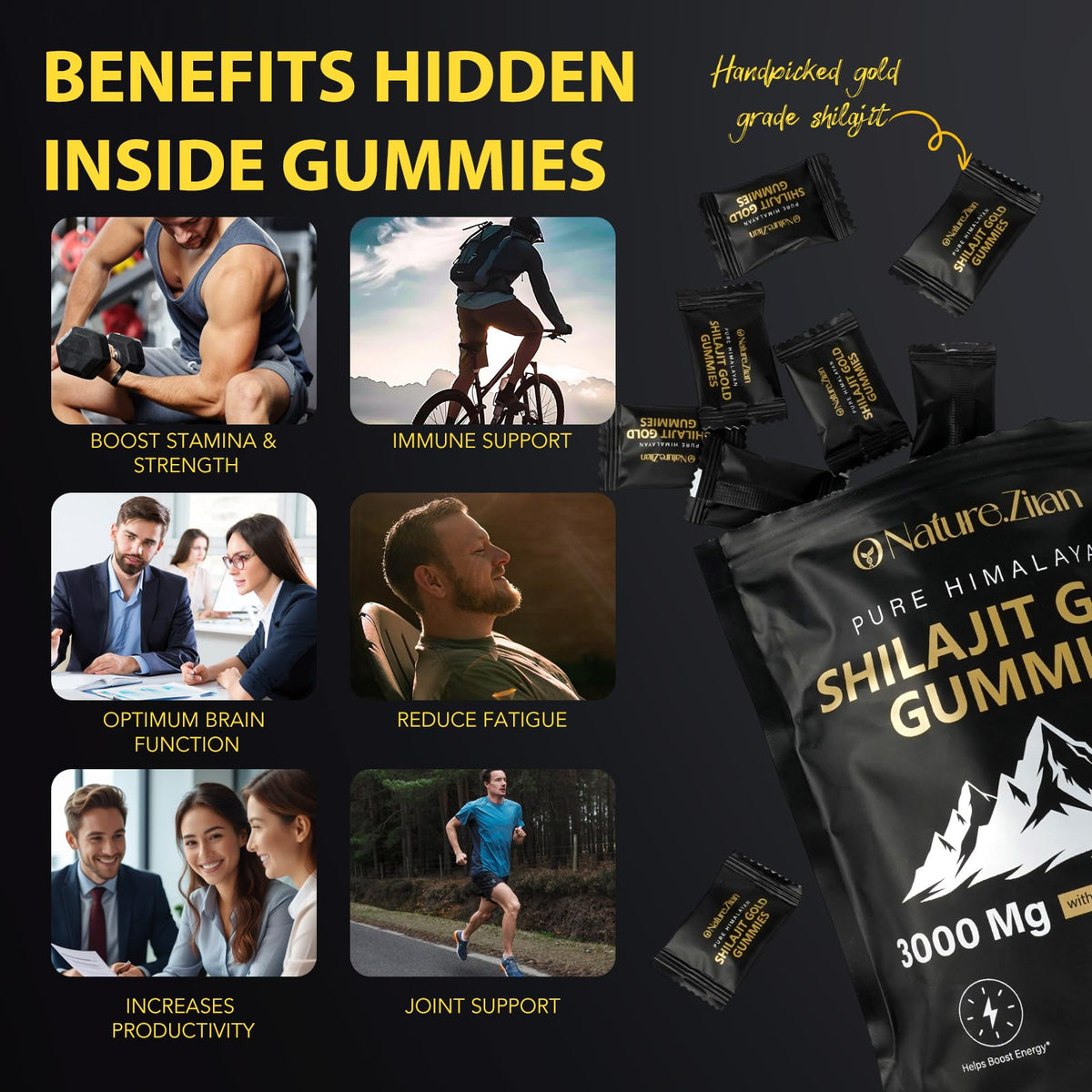 O NATURE . ZIRAN Shilajit Gummies for Men & Women - Shilajit Gold Gummies Rich in Ashwagandha, Gokshura with 85+ Minerals, Authentic Flavor, 100% Natural, 80 Gummies