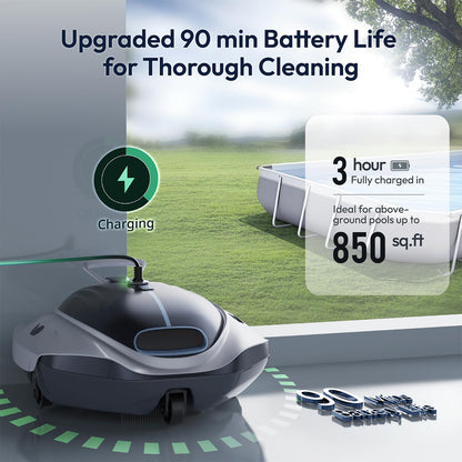 Bubot 300P Robotic Pool Cleaner, Cordless Pool Vacuum with Industry Leading Suction Power, Bluehole Tech, DirtLock Tech, Smart Sensor, Self-Parking for Above-Ground Flat Pools up to 850 Sq.Ft, Silver