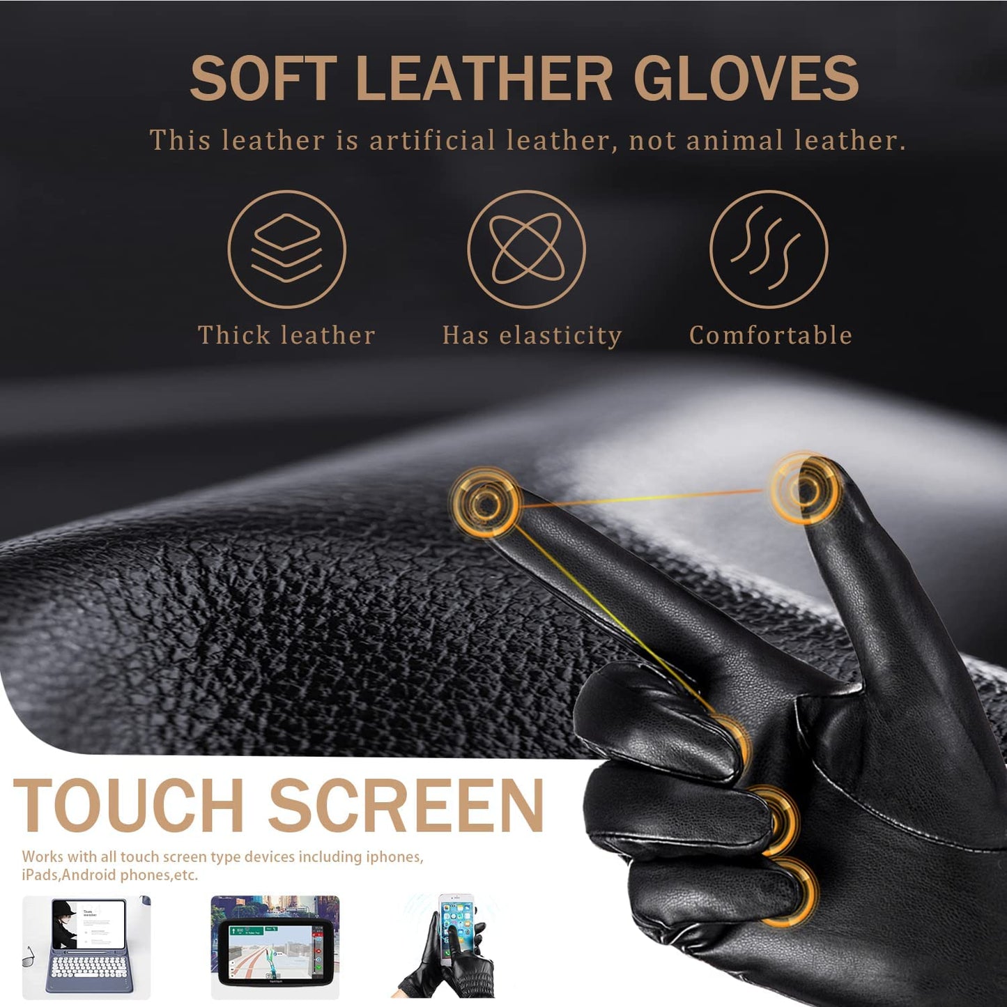 ISHISBEB Winter Leather Gloves for Women, Warm Touchscreen Gloves