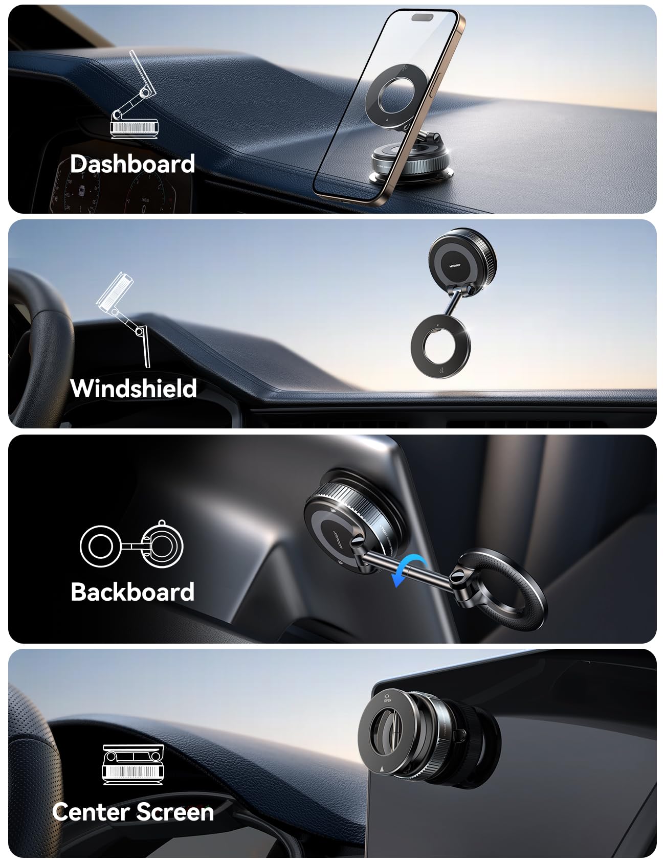 JOYROOM Magsafe Car Mount, Car Mount for iPhone with Strong Magnet, 360° Metal Strut Vacuum Suction Cup Phone Mount for iPhone 17 Air Pro Max/16 15 14 13 12 Series& Android Magsafe Case, Dark Blue