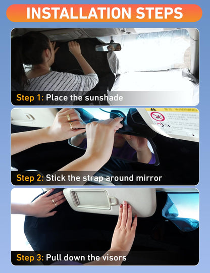 Econour Windshield Sun Shade Compatible for Jeep Wrangler & Gladiator 2018-2024 2025 2026, Sun Visor for Front Windshield & Window Sun Shade Cover, UV Heat Blocker & Protector, Car Accessories
