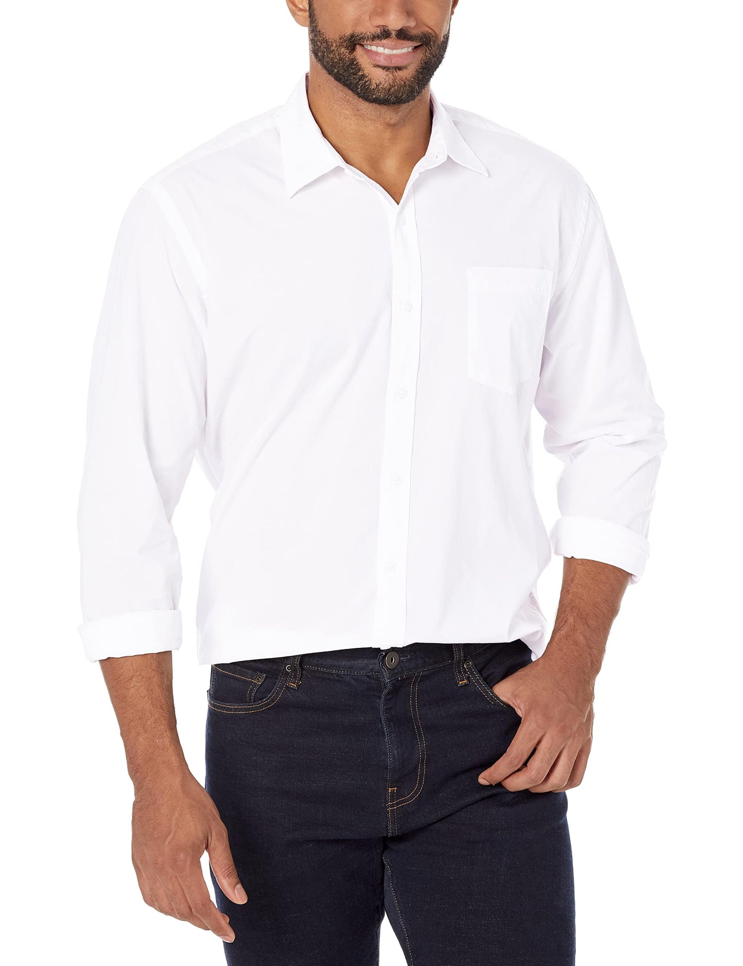Amazon Essentials Men's Regular-Fit Long-Sleeve Casual Poplin Shirt, White, XX-Large