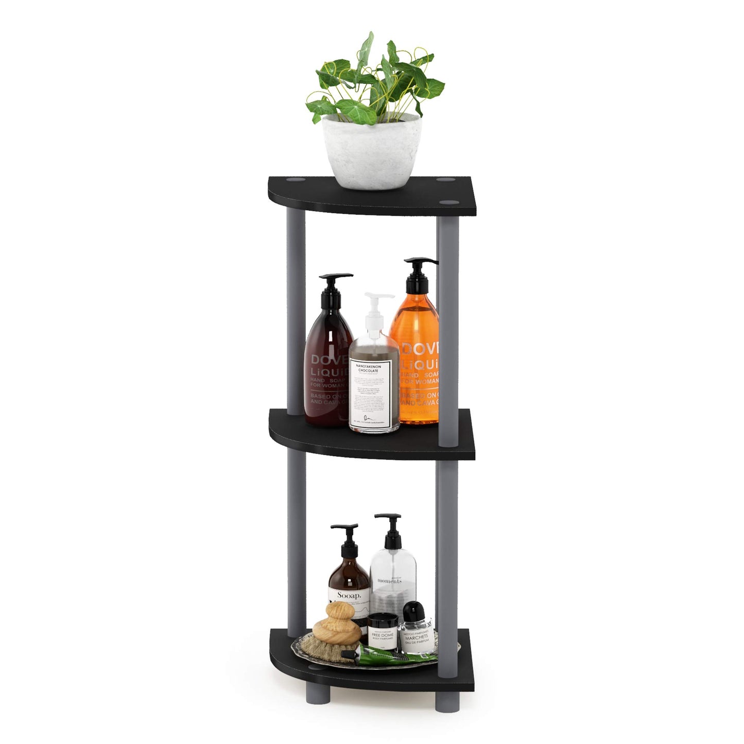 Furinno Turn-N-Tube 3-Tier Corner Display Rack Multipurpose Shelving Unit, Black/Grey (12077BK/GY)
