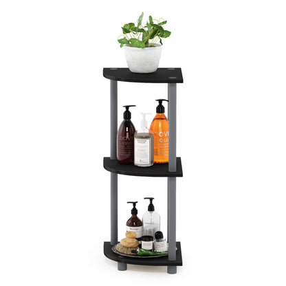 Furinno Turn-N-Tube 3-Tier Corner Display Rack Multipurpose Shelving Unit, Black/Grey (12077BK/GY)
