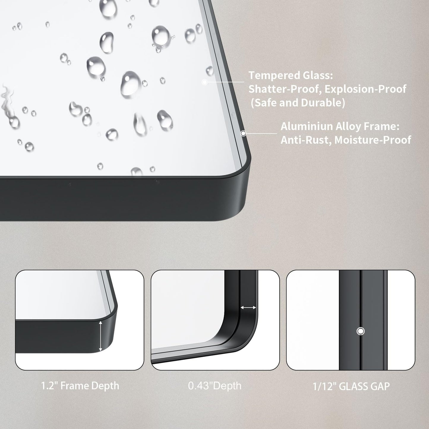 LOAAO 24X30 Inch Black Metal Framed Bathroom Mirror for Wall, Matte Black Bathroom Vanity Mirror Farmhouse, Large Rounded Rectangle Mirror, Anti-Rust, Hangs Horizontally or Vertically