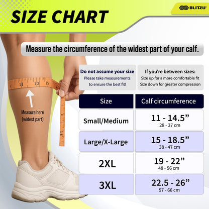 BLITZU Calf Compression Sleeves for Men and Women. Footless Compression Socks Support for Varicose Vein, Nursing, Running. Leg Sleeve Brace for Shin Splints, Pain Relief & Reduces Swelling Black L-XL