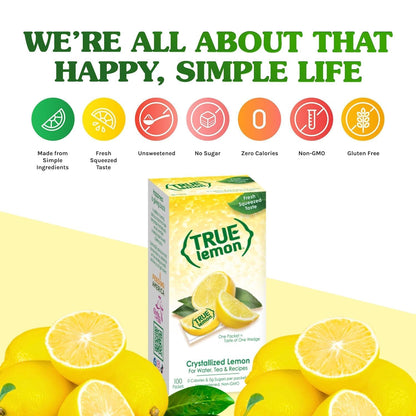 True Lemon 100ct (Pack of 1) - Water Enhancer - Bulk Dispenser - 0 Calorie Drink Mix Packets For Water - Sugar Free Lemon Flavoring Powder Packets