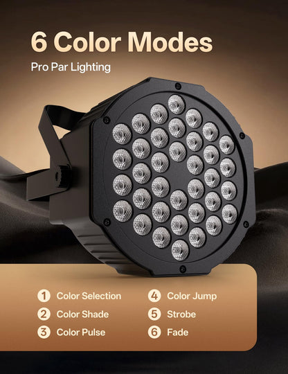 JAJALUYA LED Par Lights 36 LED Stage Lights 7 Modes RGB DJ Lights with Sound Activated Remote and DMX Control DJ Uplighting for Birthday Party Events Wedding Christmas Stage Lighting (8 Packs)