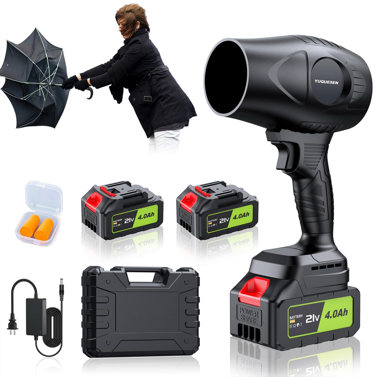 600000RPM Cordless Leaf Blower - 21V Electric Handheld Leaf Blower with 2×4.0Ah Batteries & Fast Charger - Lightweight for Patio, Lawn, Yard, Deck Cleaning